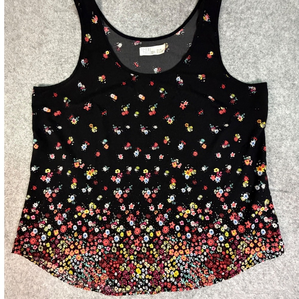 Black Floral Scoop Neck Tank Top